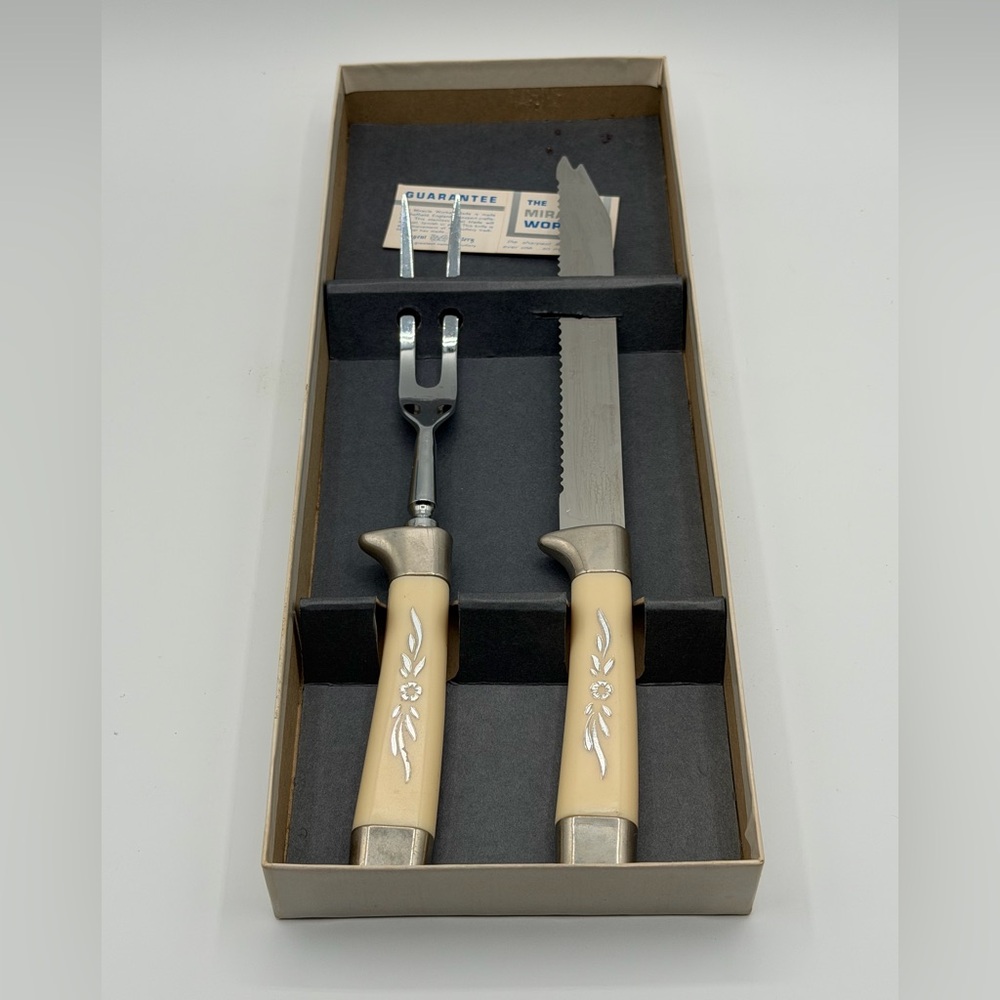 Sheffield 2 Pc Cutlery Set Carving Knife & Meat Fork Floral Stainless Steel